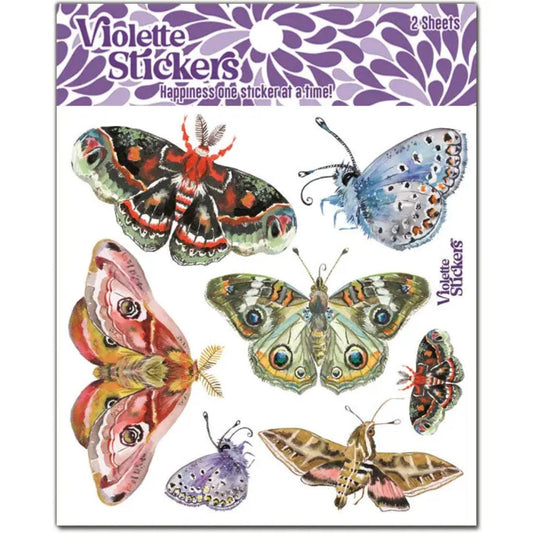 Night Moth Stickers - 2 Sticker Sheets for Stationary, Scrapbooking, & More