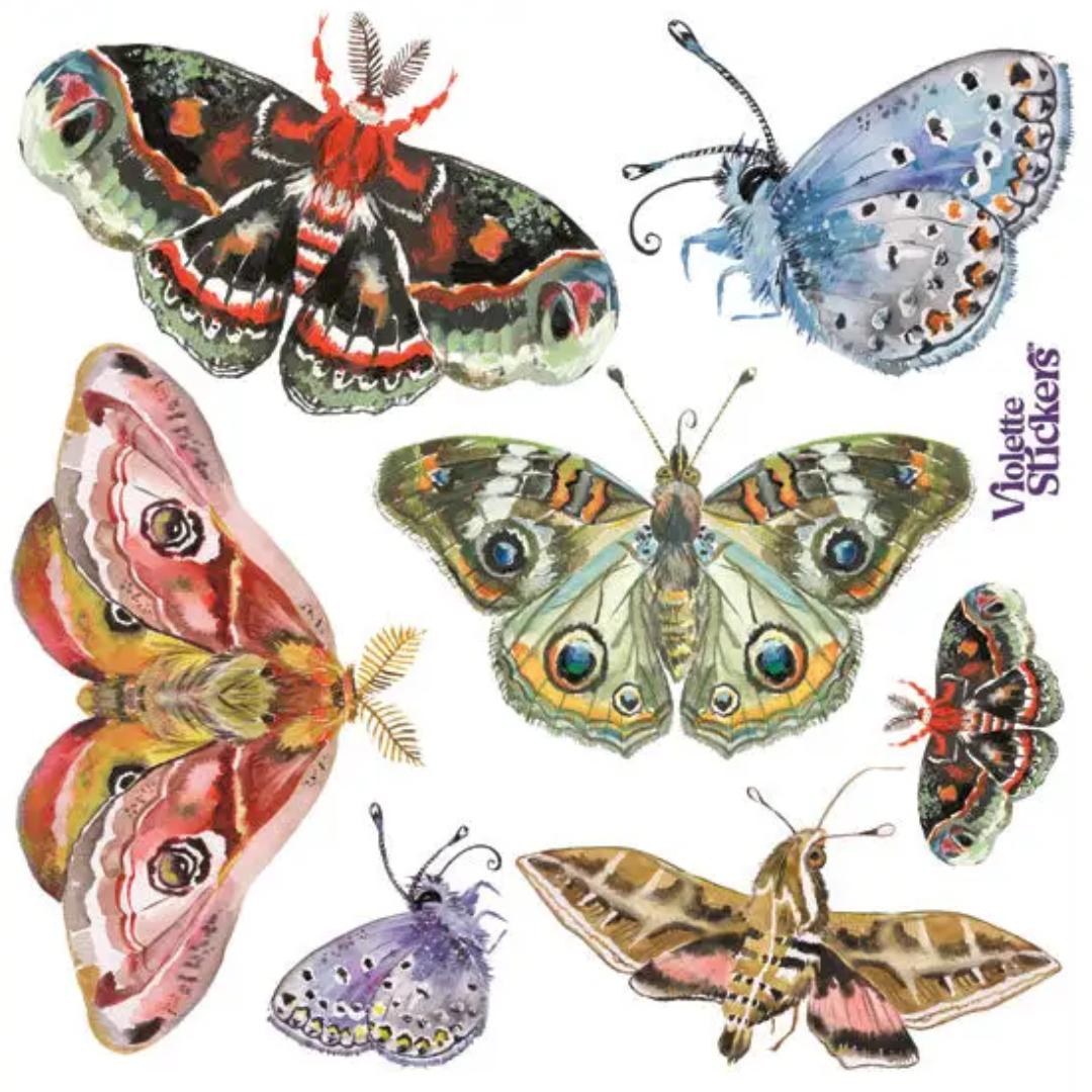 Night Moth Stickers - 2 Sticker Sheets for Stationary, Scrapbooking, & More