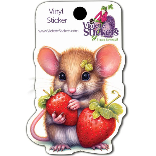 Mouse & Strawberries Waterproof Vinyl Sticker