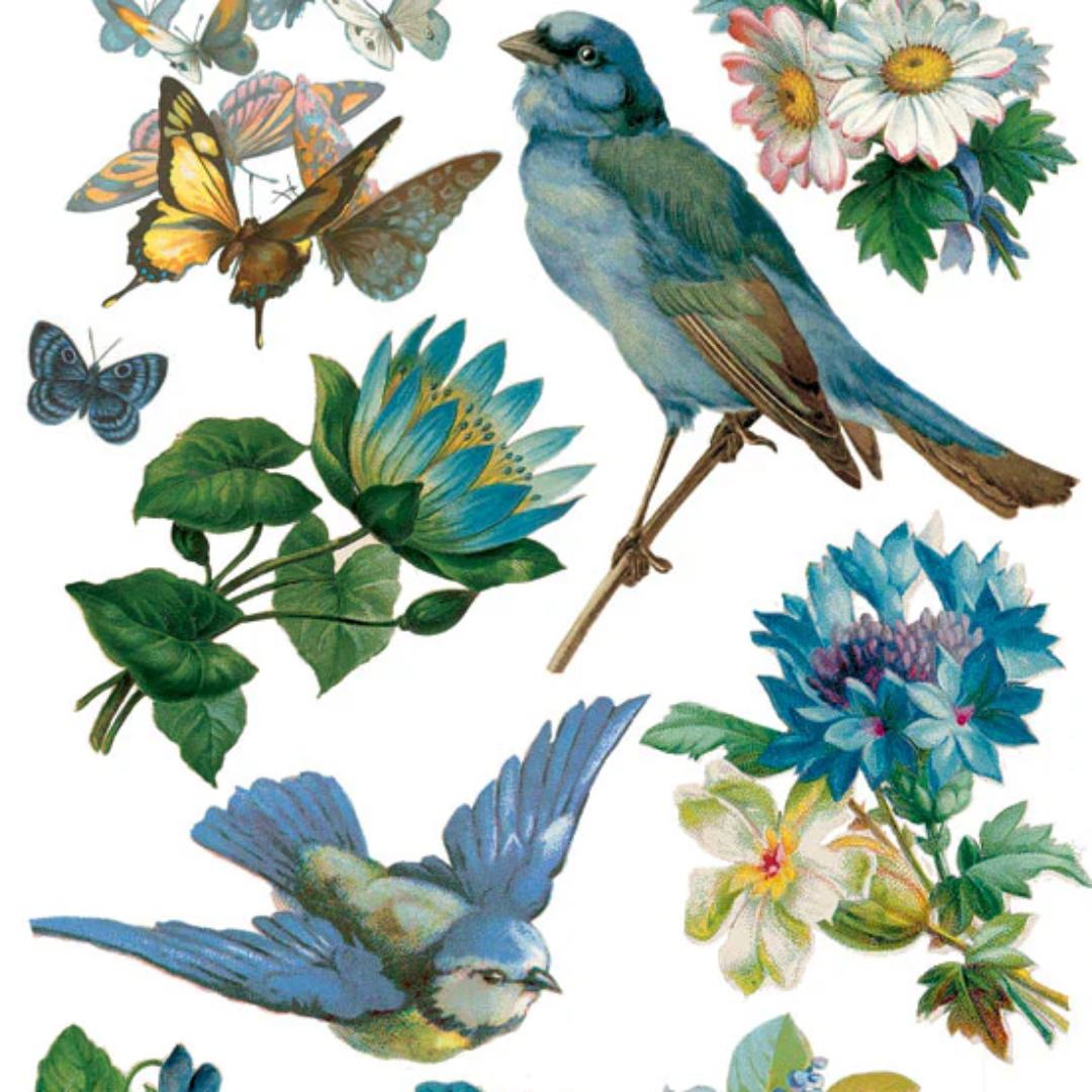 Bluebirds & Blue Flowers Stickers - 2 Sticker Sheets for Scrapbooking, Stationary, & More