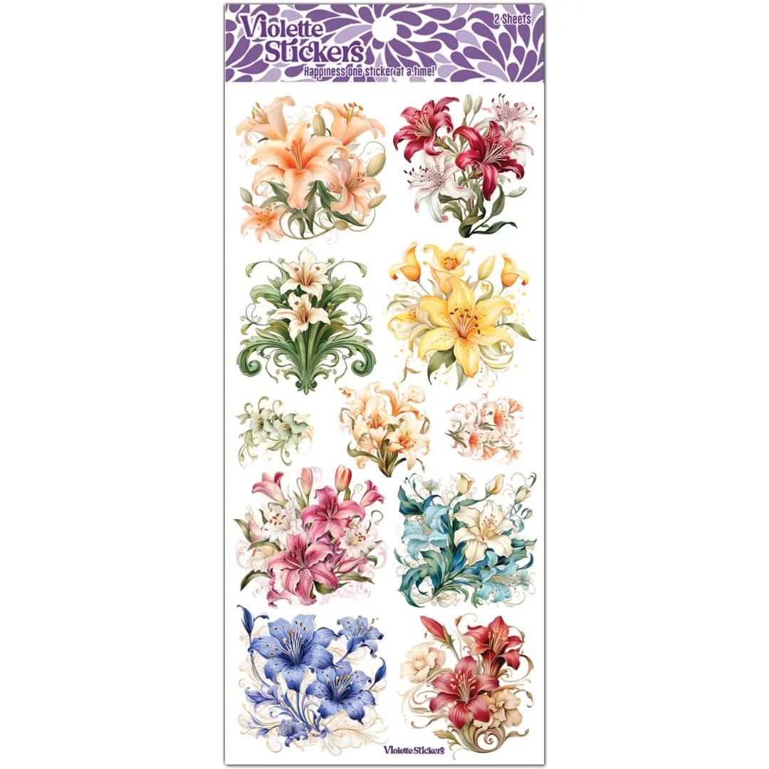 Pastel Lily Stickers - 2 Sticker Sheets for Stationary, Scrapbooking, & More