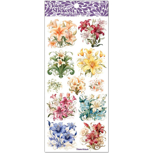 Pastel Lily Stickers - 2 Sticker Sheets for Stationary, Scrapbooking, & More