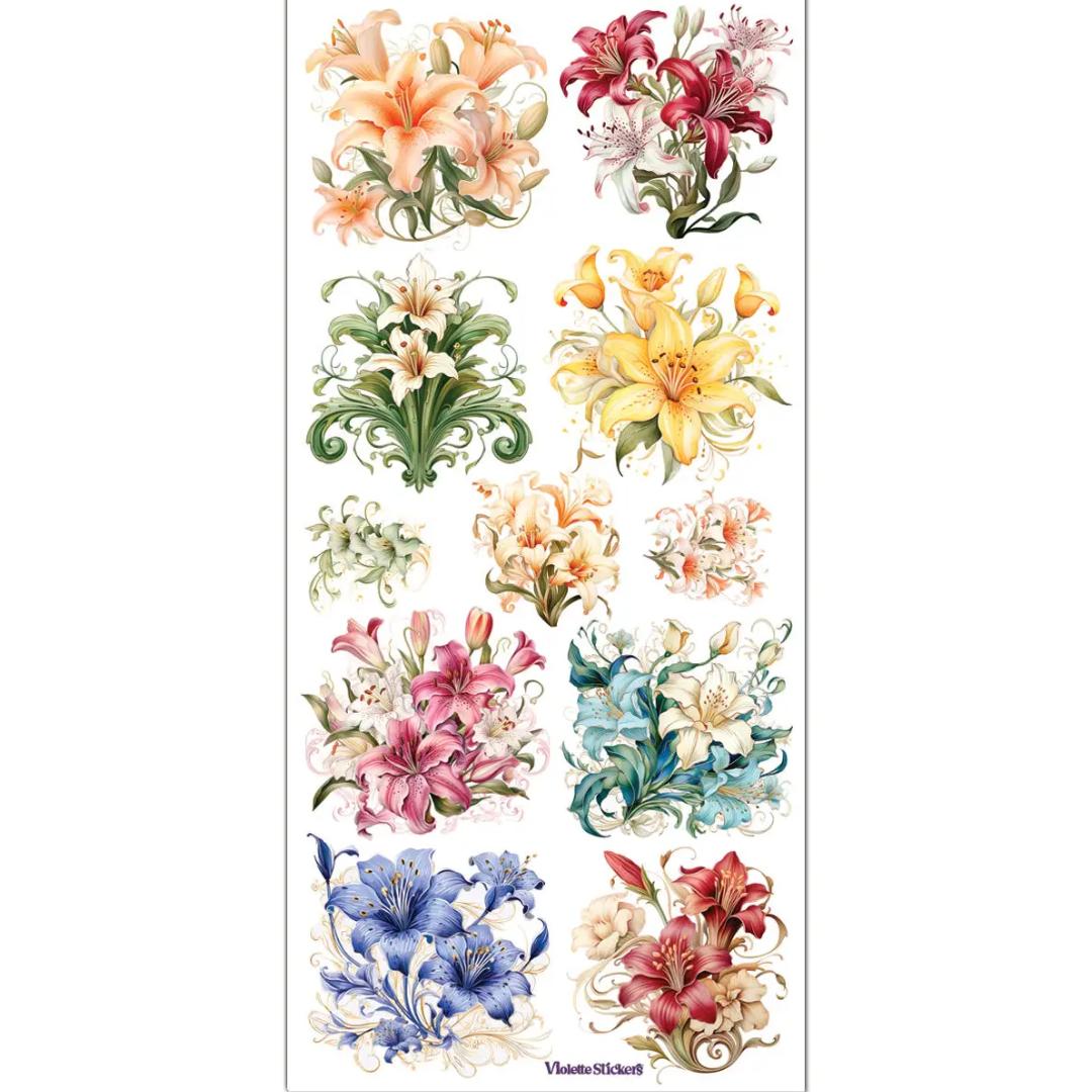 Pastel Lily Stickers - 2 Sticker Sheets for Stationary, Scrapbooking, & More