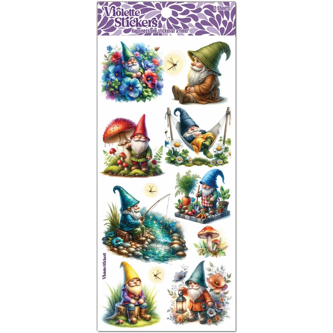 Rainbow Gnome Stickers - 2 Sticker Sheets for Scrapbooking, Stationary, & More