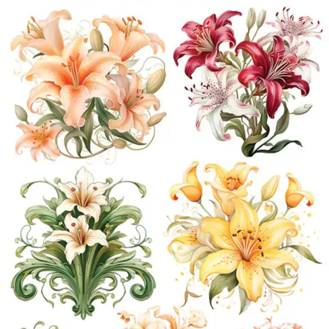 Pastel Lily Stickers - 2 Sticker Sheets for Stationary, Scrapbooking, & More