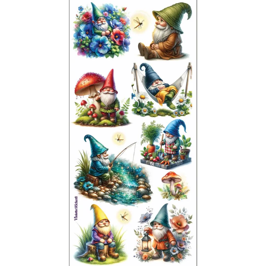 Rainbow Gnome Stickers - 2 Sticker Sheets for Scrapbooking, Stationary, & More