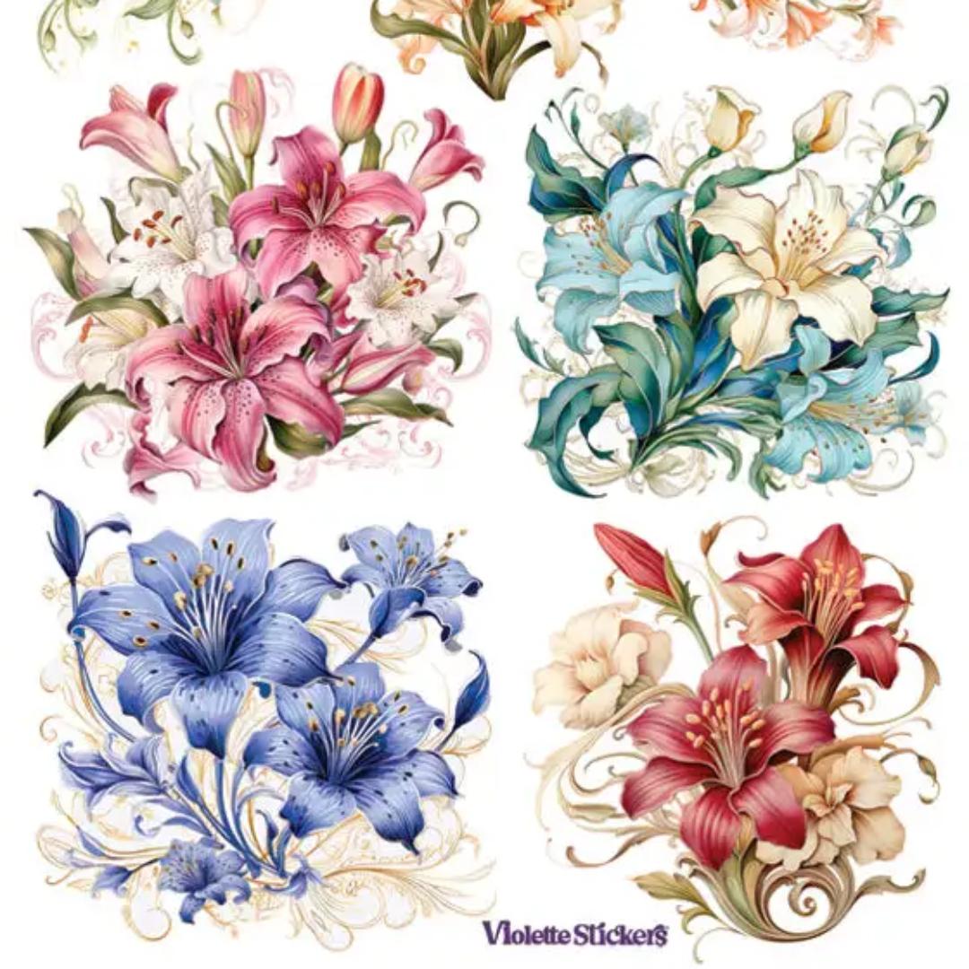 Pastel Lily Stickers - 2 Sticker Sheets for Stationary, Scrapbooking, & More
