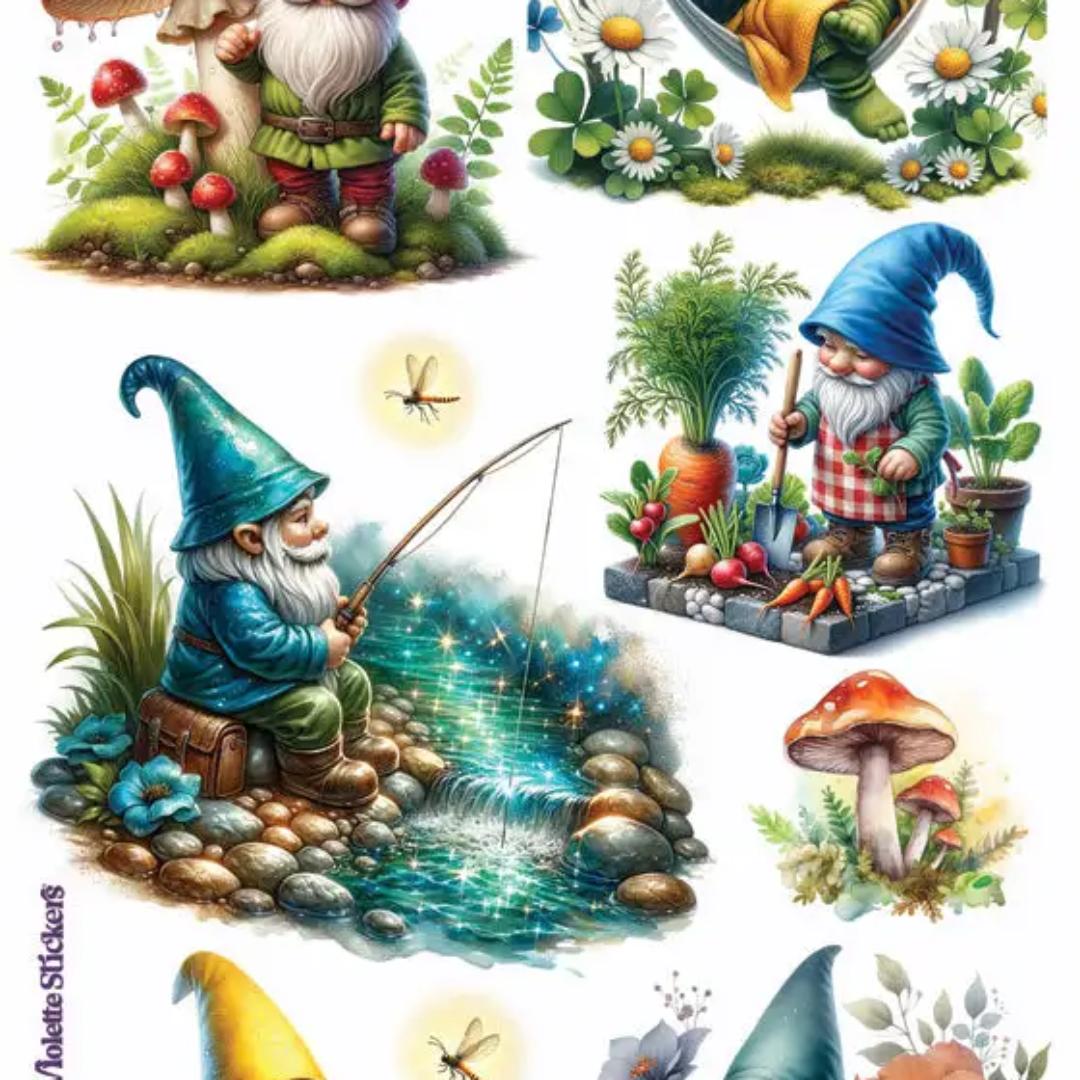 Rainbow Gnome Stickers - 2 Sticker Sheets for Scrapbooking, Stationary, & More