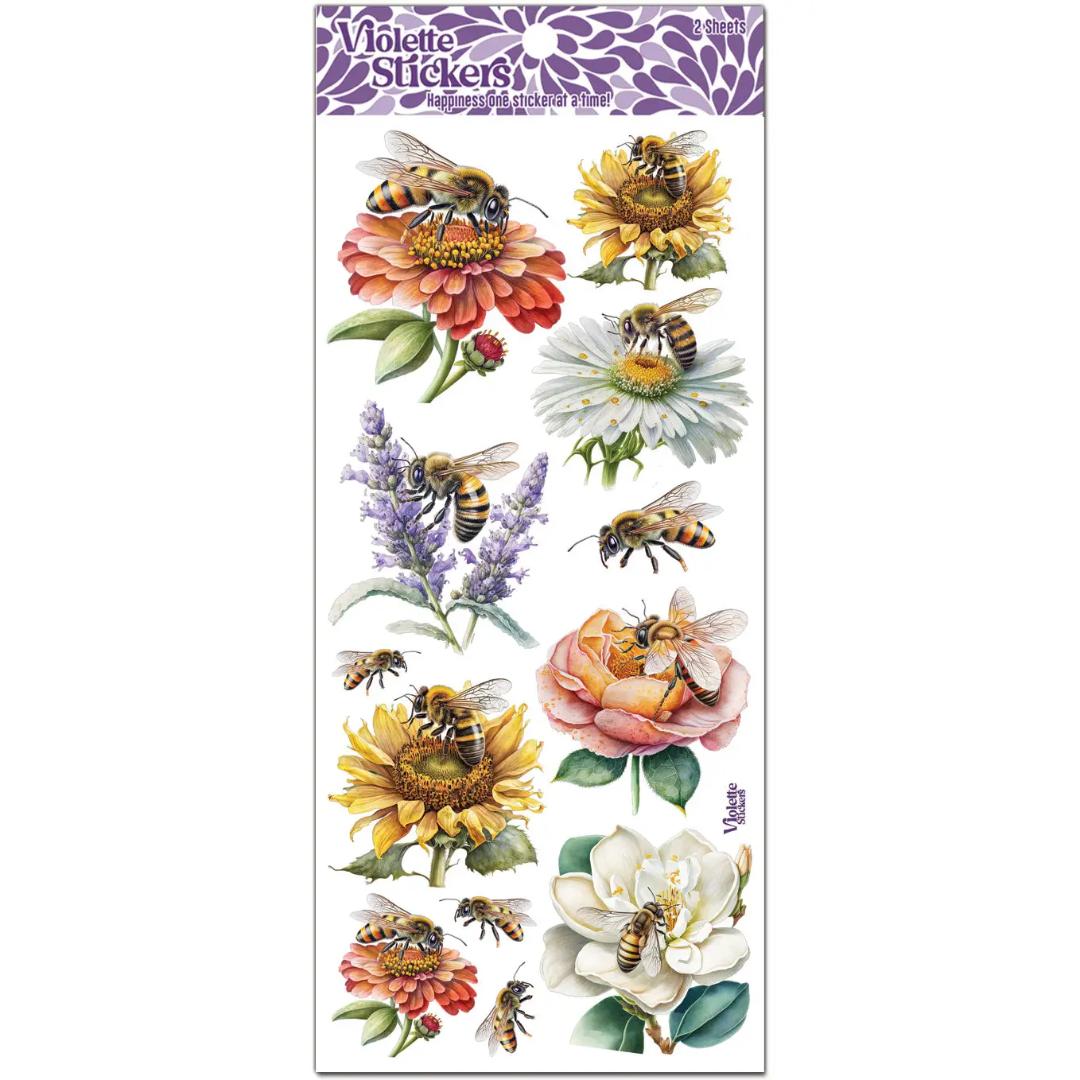 Bee Garden Stickers - 2 Sticker Sheets for Scrapbooking, Stationary, & More
