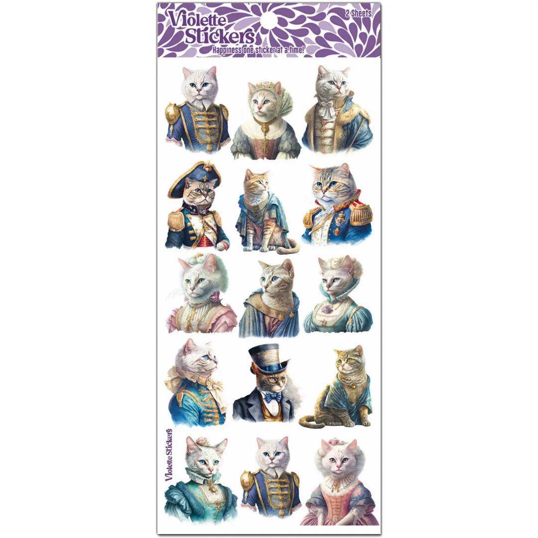 Royal Cats Stickers - 2 Sticker Sheets for Stationary, Scrapbooking, & More