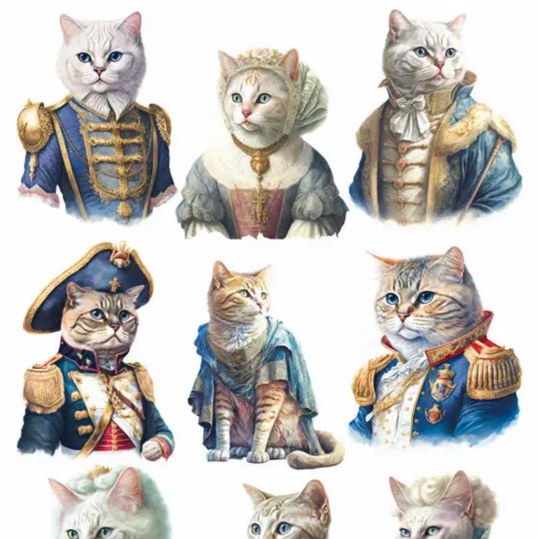 Royal Cats Stickers - 2 Sticker Sheets for Stationary, Scrapbooking, & More