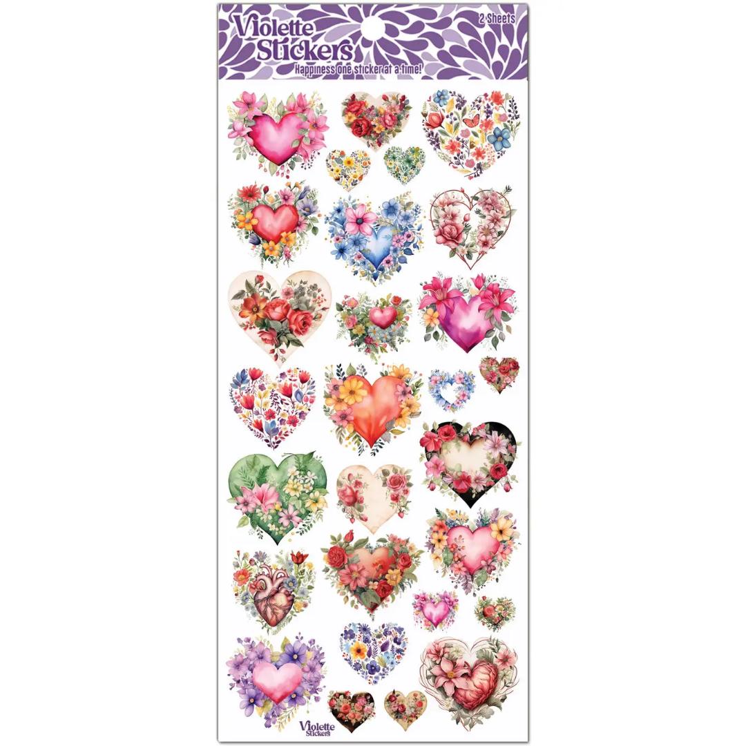 Floral Heart Stickers - Flower Hearts Sticker Sheet