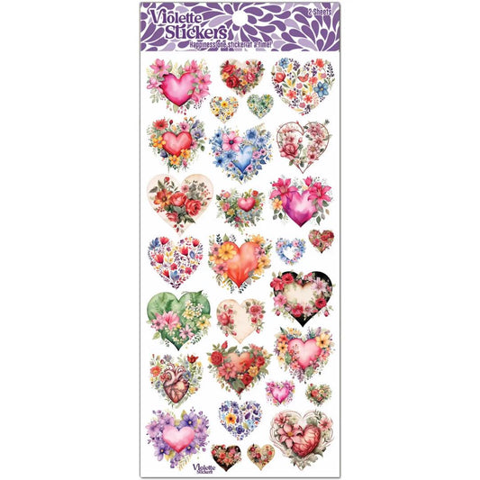 Floral Heart Stickers - Flower Hearts Sticker Sheet
