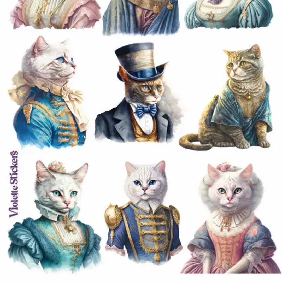 Royal Cats Stickers - 2 Sticker Sheets for Stationary, Scrapbooking, & More