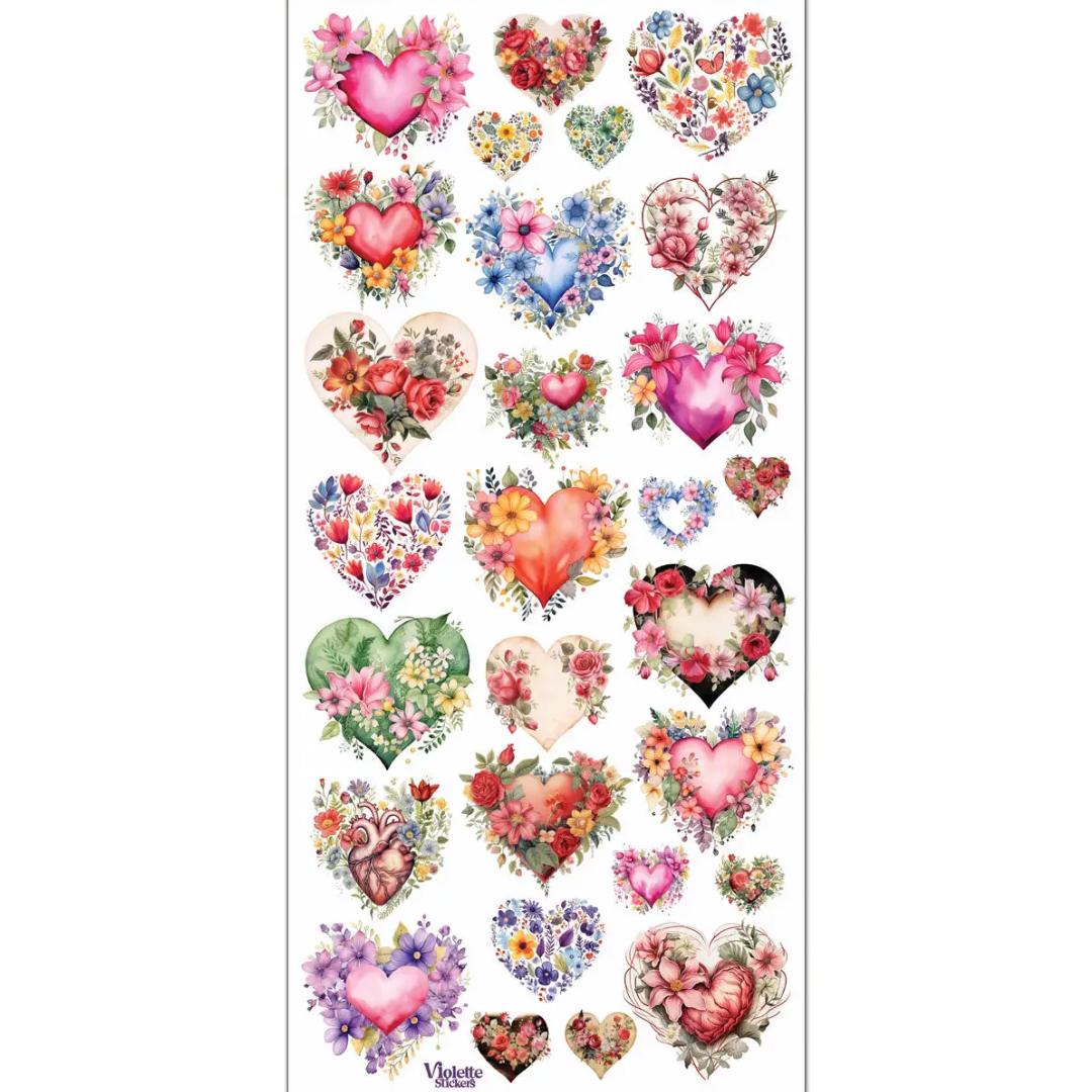Floral Heart Stickers - Flower Hearts Sticker Sheet