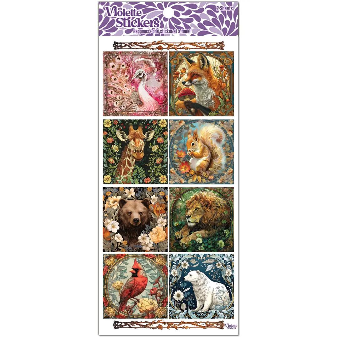 Animal Stickers - 2 Sticker Sheets for Stationary, Scrapbooking, & More