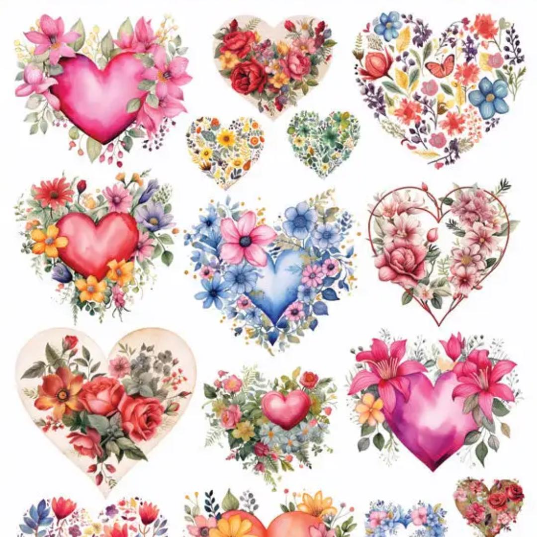 Floral Heart Stickers - Flower Hearts Sticker Sheet