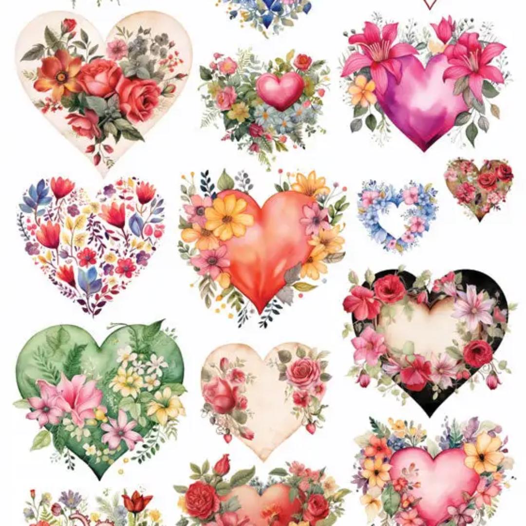 Floral Heart Stickers - Flower Hearts Sticker Sheet