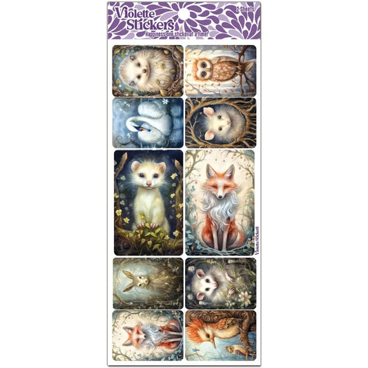 Crystal Night Forest Animal Stickers - 2 Sticker Sheets for Stationary, Scrapbooking, & More
