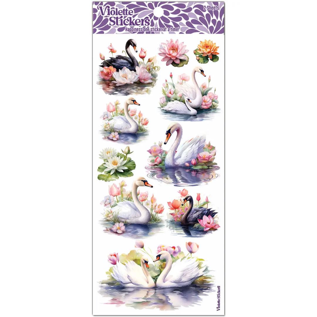 Majestic Swan Stickers - 2 Sticker Sheets for Stationary, Scrapbooking, & More