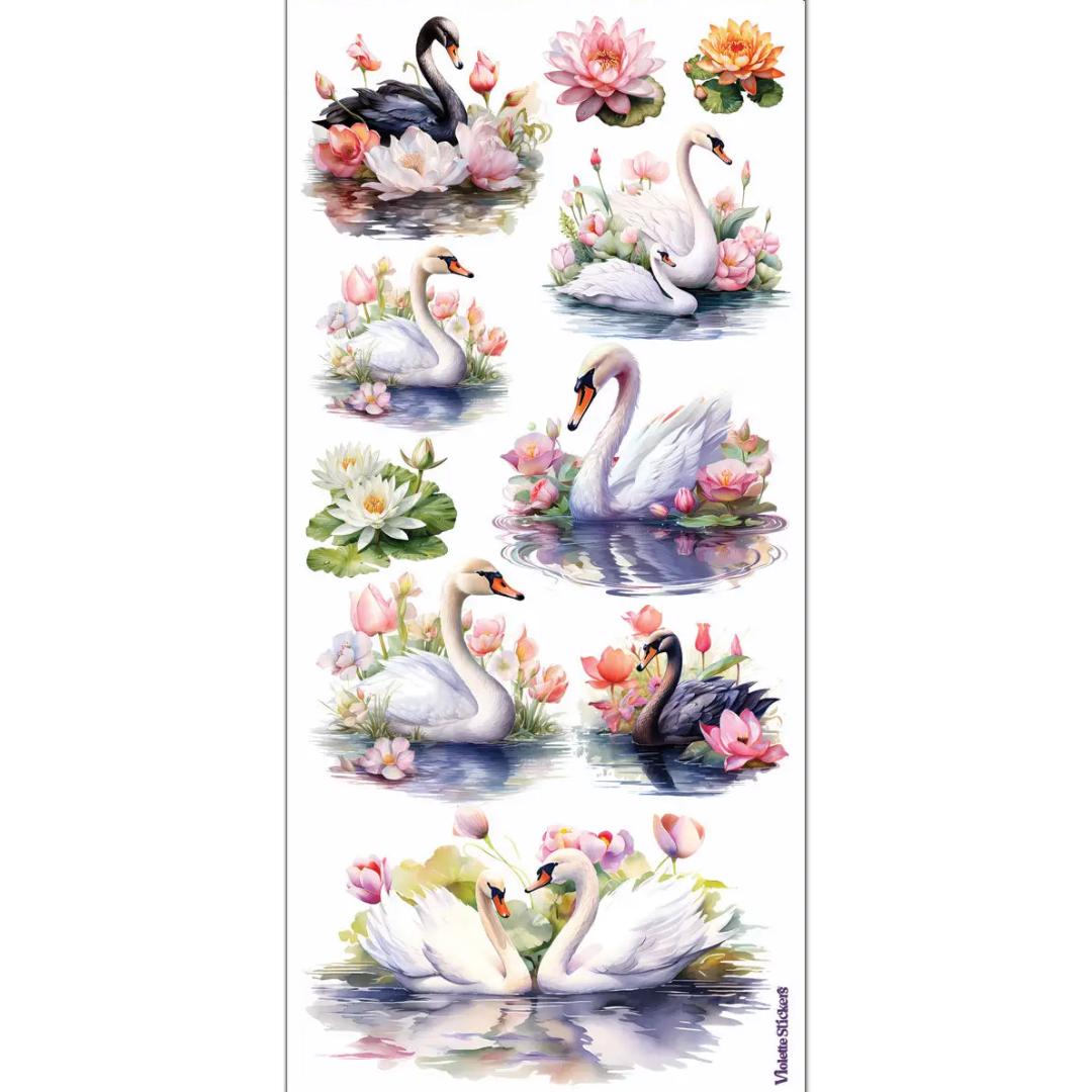 Majestic Swan Stickers - 2 Sticker Sheets for Stationary, Scrapbooking, & More