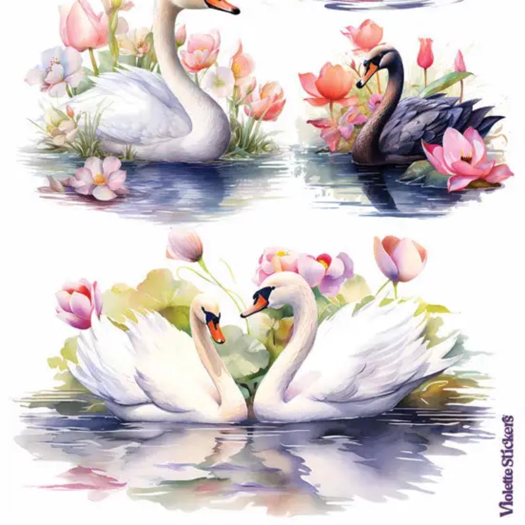 Majestic Swan Stickers - 2 Sticker Sheets for Stationary, Scrapbooking, & More