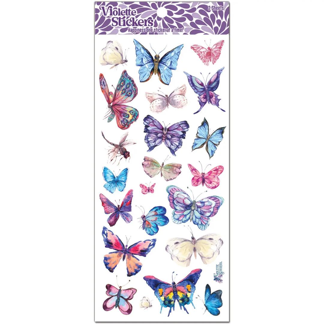 Watercolor Butterflies Stickers - 2 Butterfly Sticker Sheets