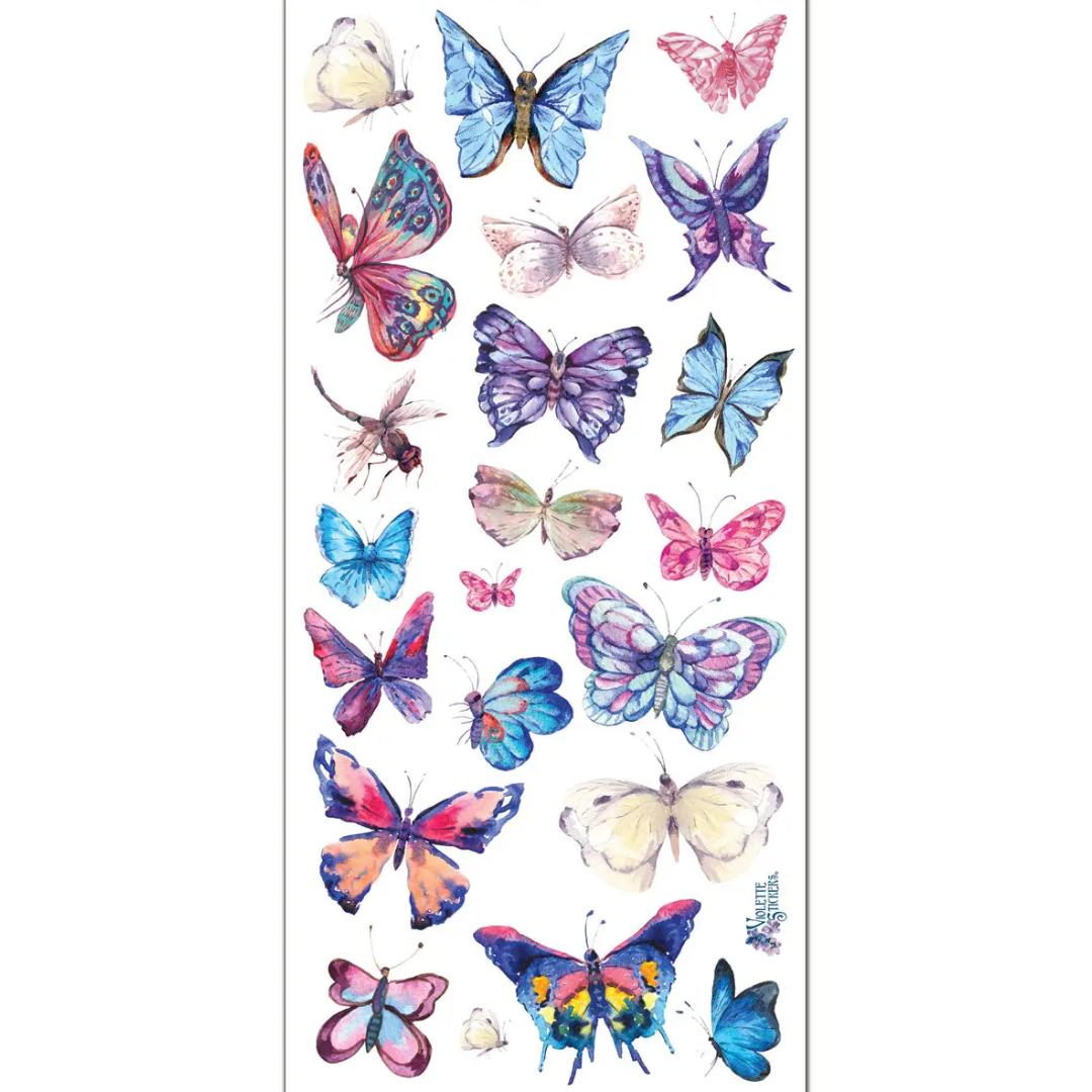 Watercolor Butterflies Stickers - 2 Butterfly Sticker Sheets