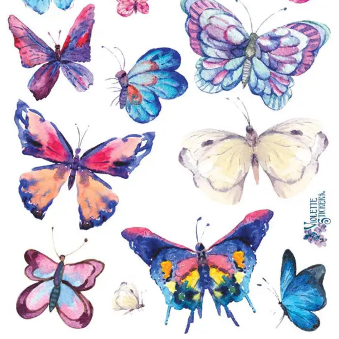 Watercolor Butterflies Stickers - 2 Butterfly Sticker Sheets