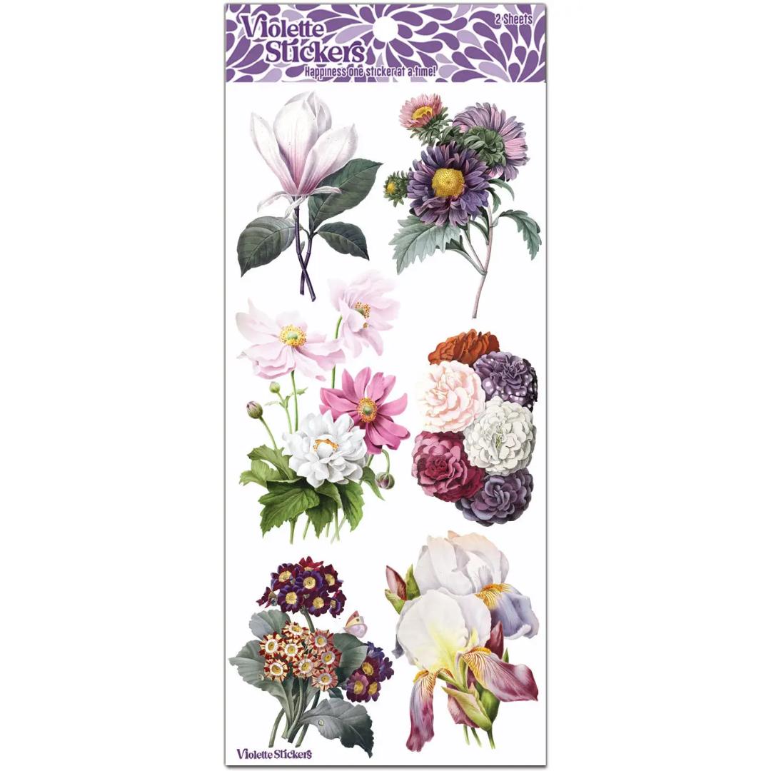 Hepburn Floral Stickers - 2 Sticker Sheets for Stationary, Scrapbooking, & More