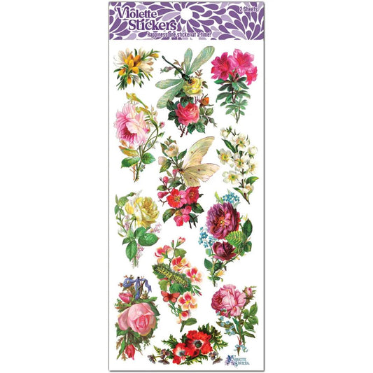 Dragonfly Roses Spring Stickers - 2 Sticker Sheets for Stationary, Scrapbooking, & More