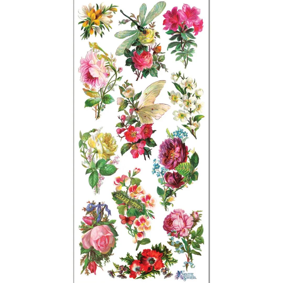 Dragonfly Roses Spring Stickers - 2 Sticker Sheets for Stationary, Scrapbooking, & More