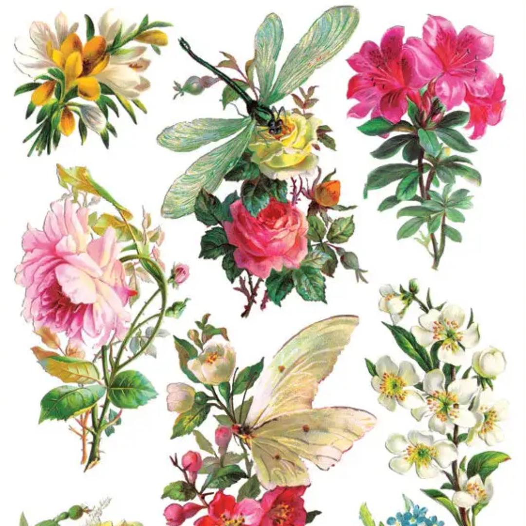 Dragonfly Roses Spring Stickers - 2 Sticker Sheets for Stationary, Scrapbooking, & More