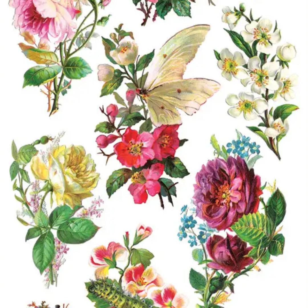 Dragonfly Roses Spring Stickers - 2 Sticker Sheets for Stationary, Scrapbooking, & More