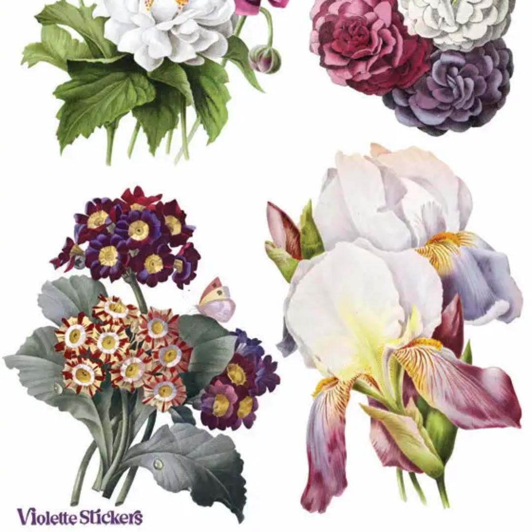 Hepburn Floral Stickers - 2 Sticker Sheets for Stationary, Scrapbooking, & More