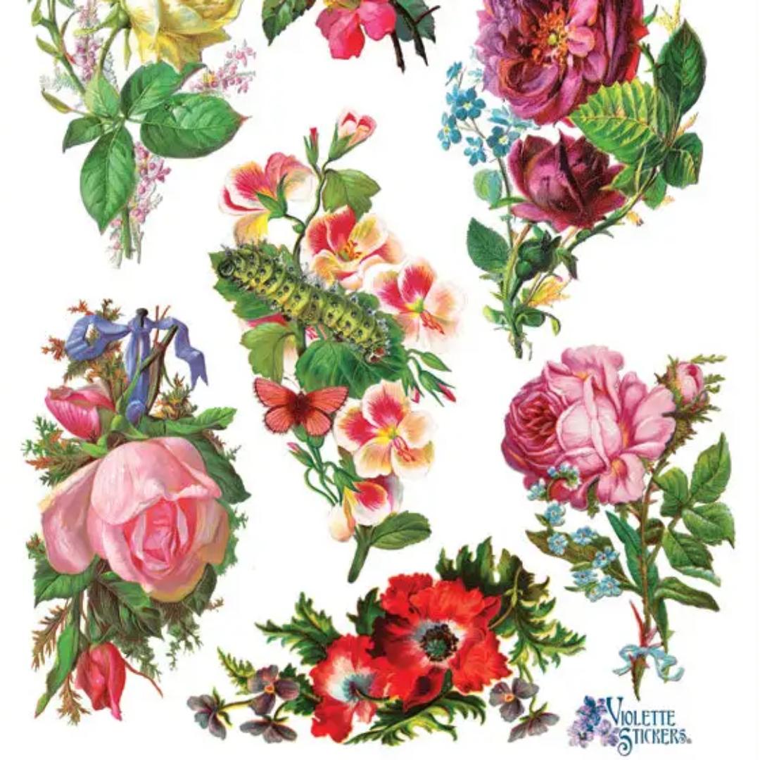 Dragonfly Roses Spring Stickers - 2 Sticker Sheets for Stationary, Scrapbooking, & More