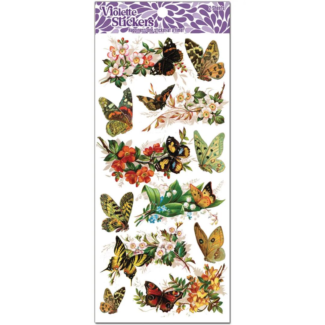 Natural Butterflies Stickers - 2 Sticker Sheets for Stationary, Scrapbooking, & More
