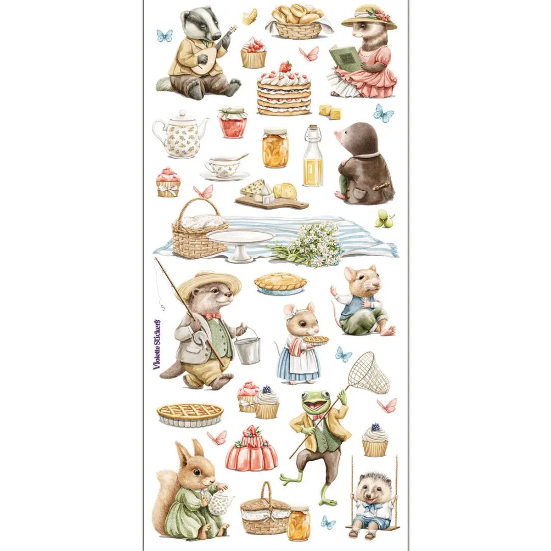 Critter Picnic Stickers - 2 Sticker Sheets for Scrapbooking, Stationary, & More