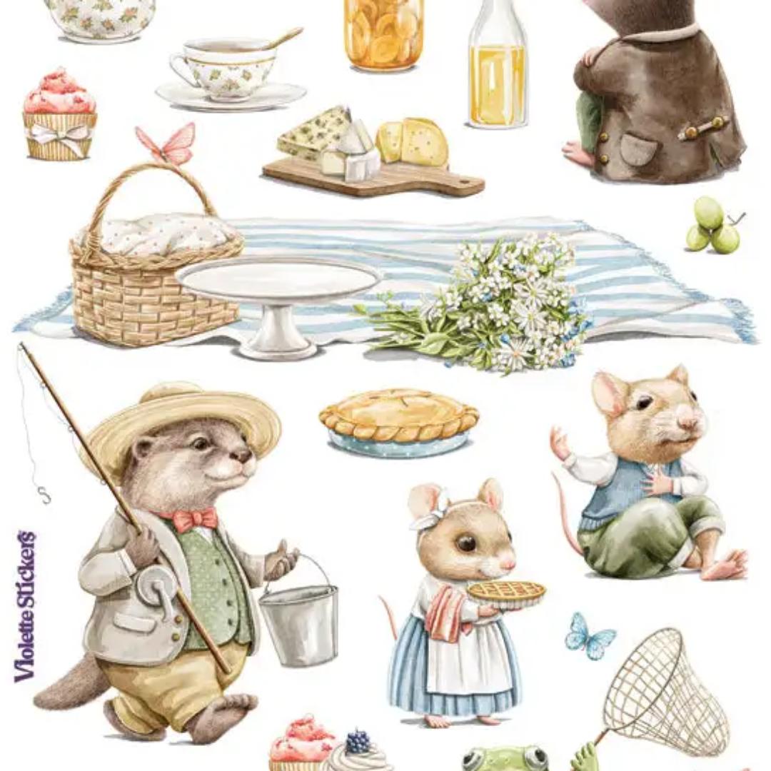 Critter Picnic Stickers - 2 Sticker Sheets for Scrapbooking, Stationary, & More