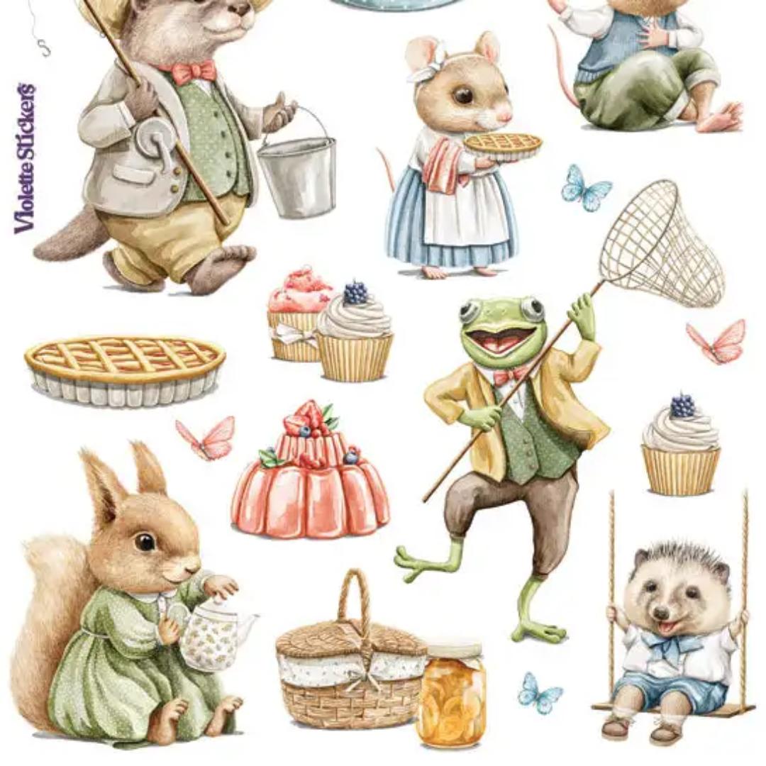 Critter Picnic Stickers - 2 Sticker Sheets for Scrapbooking, Stationary, & More