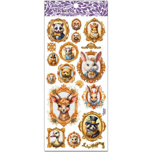 Gold Framed Woodland Critter Portrait Stickers - 2 Sticker Sheets for Stationary, Scrapbooking, & More
