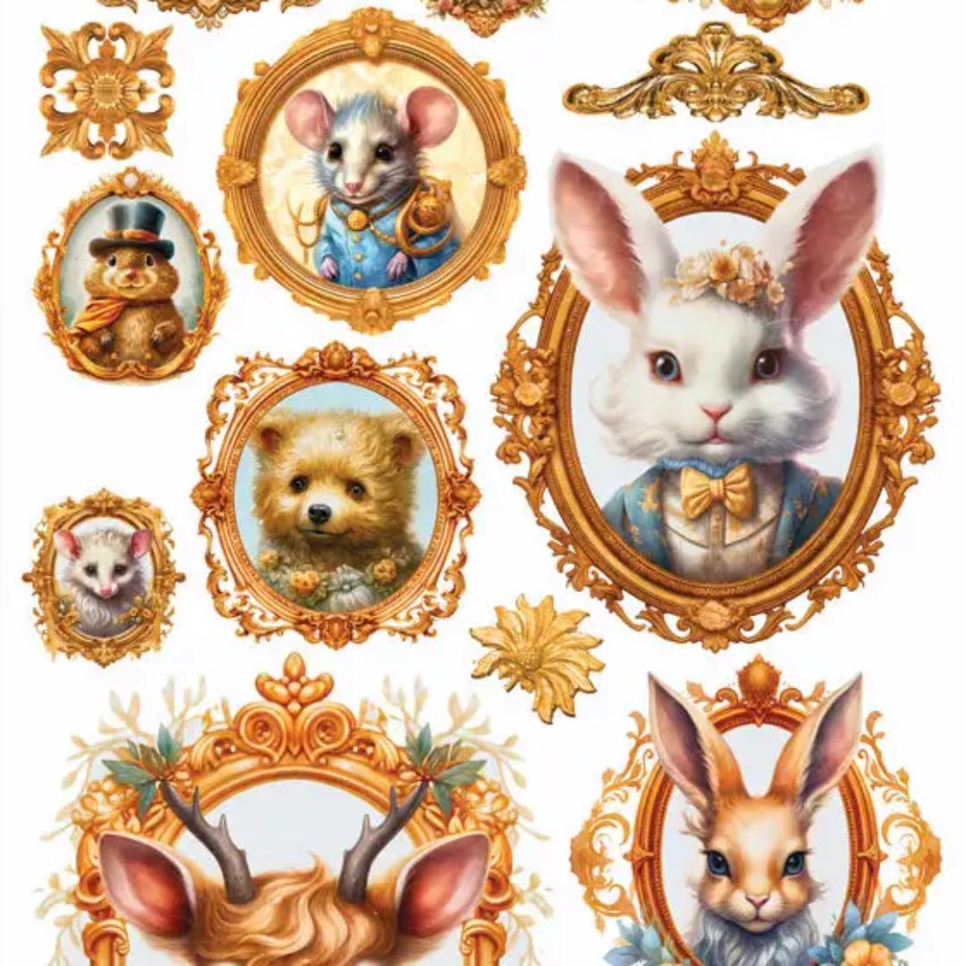Gold Framed Woodland Critter Portrait Stickers - 2 Sticker Sheets for Stationary, Scrapbooking, & More