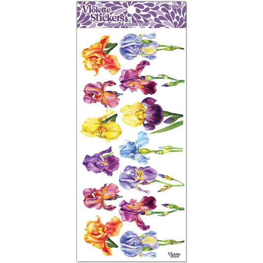 Iris Colorful Flower Stickers - 2 Sticker Sheets for Stationary, Scrapbooking, & More