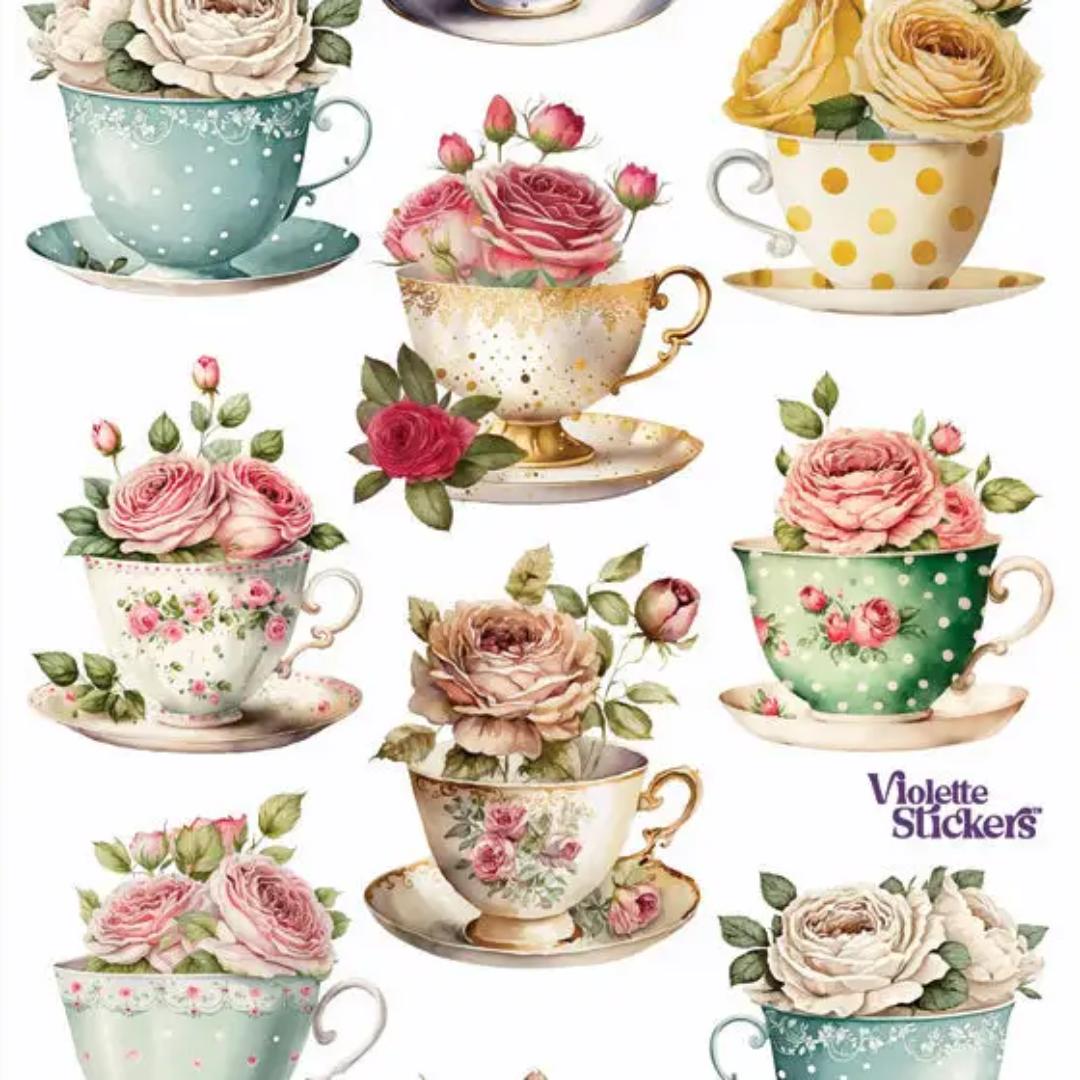 Rosie Teatime Stickers - 2 Sticker Sheets for Stationary, Scrapbooking, & More