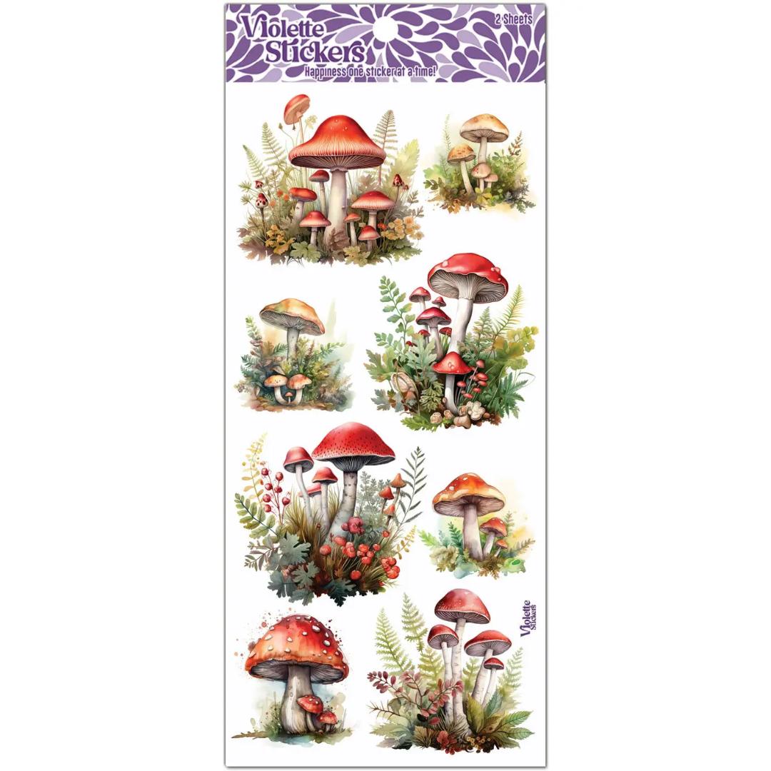 Mushroom Patches Stickers - 2 Sticker Sheets for Stationary, Scrapbooking, & More