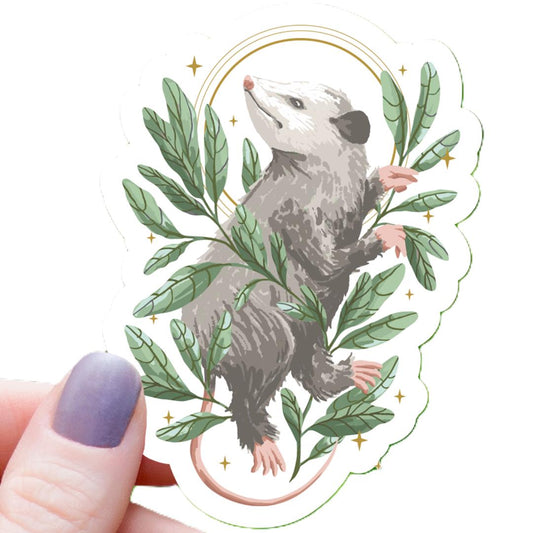 Botanical Opossum Cottagecore Sticker - 3" Waterproof Vinyl Decal