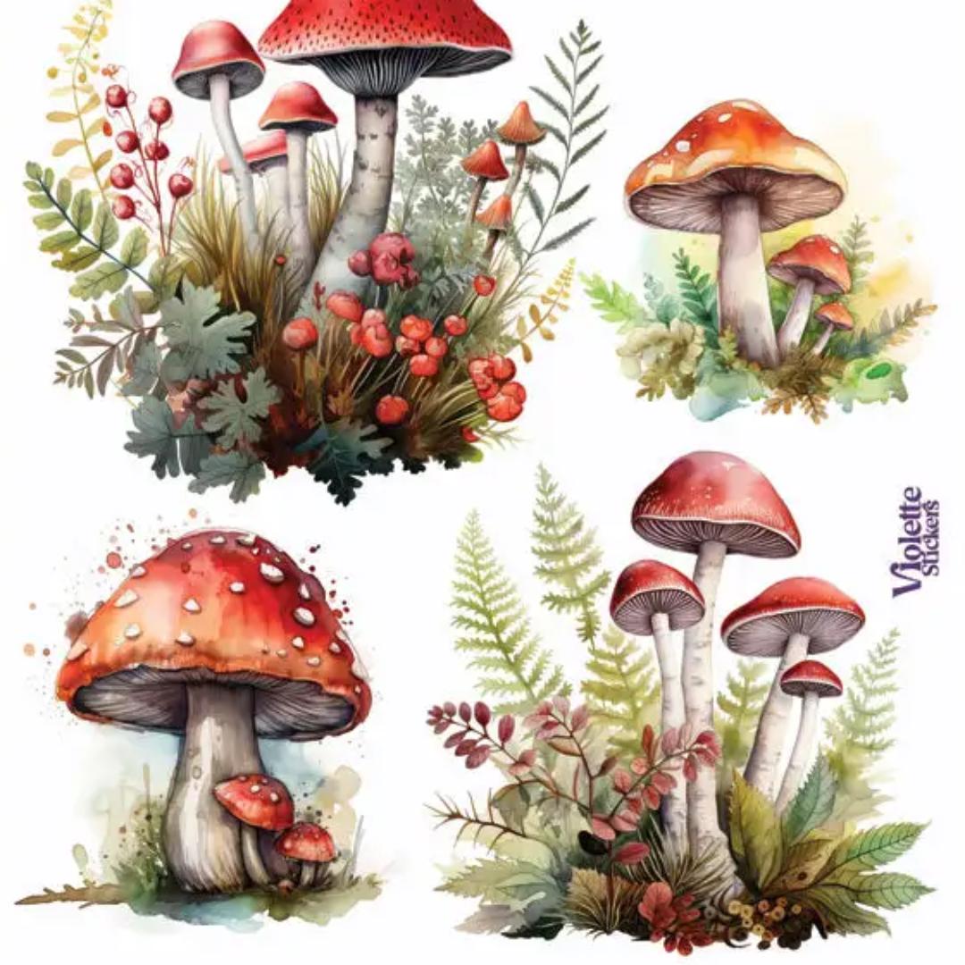 Mushroom Patches Stickers - 2 Sticker Sheets for Stationary, Scrapbooking, & More