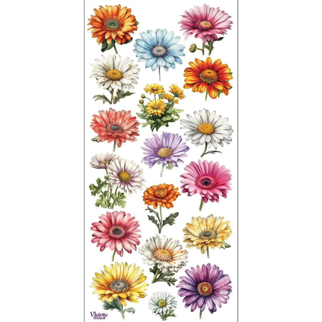 Colorful Daisy Stickers - 2 Sticker Sheets for Stationary, Scrapbooking, & More