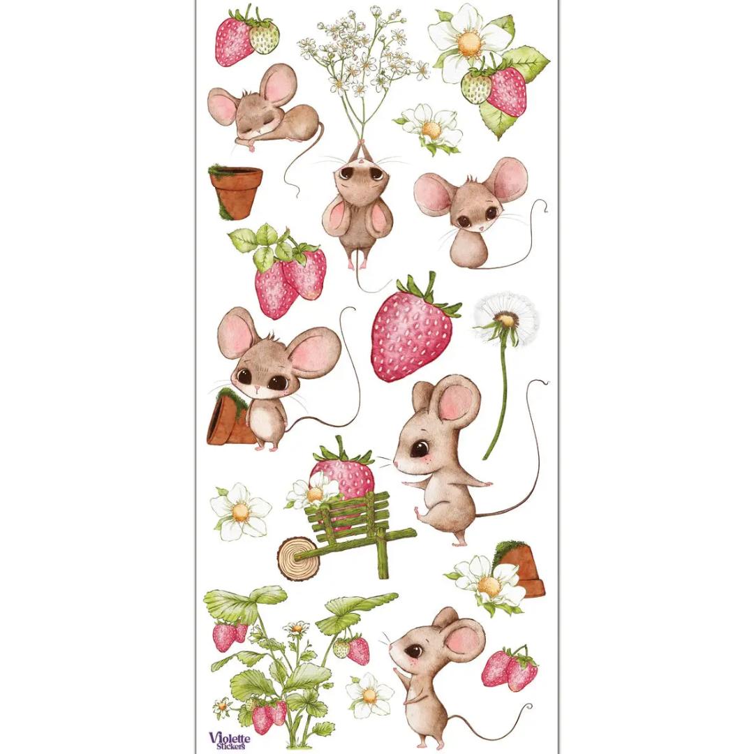 Strawberry Mice Vintage Stickers - 2 Sticker Sheets for Stationary, Scrapbooking, & More