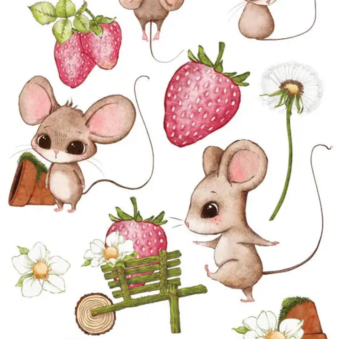 Strawberry Mice Vintage Stickers - 2 Sticker Sheets for Stationary, Scrapbooking, & More